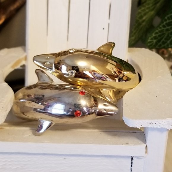 Vintage Spring Dbl Dolphin Gold & Silver Bracelet - Picture 6 of 9